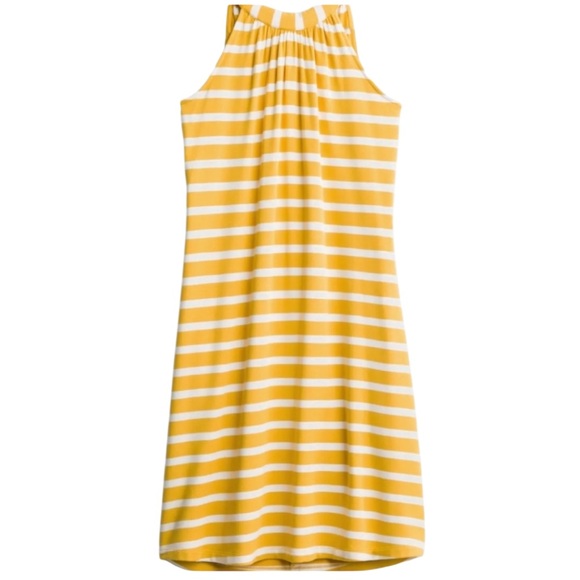 Market & Spruce Dresses & Skirts - Market & Spruce Lara Knit Halter Mustard Yellow & White Striped Shift Dress Sz M
